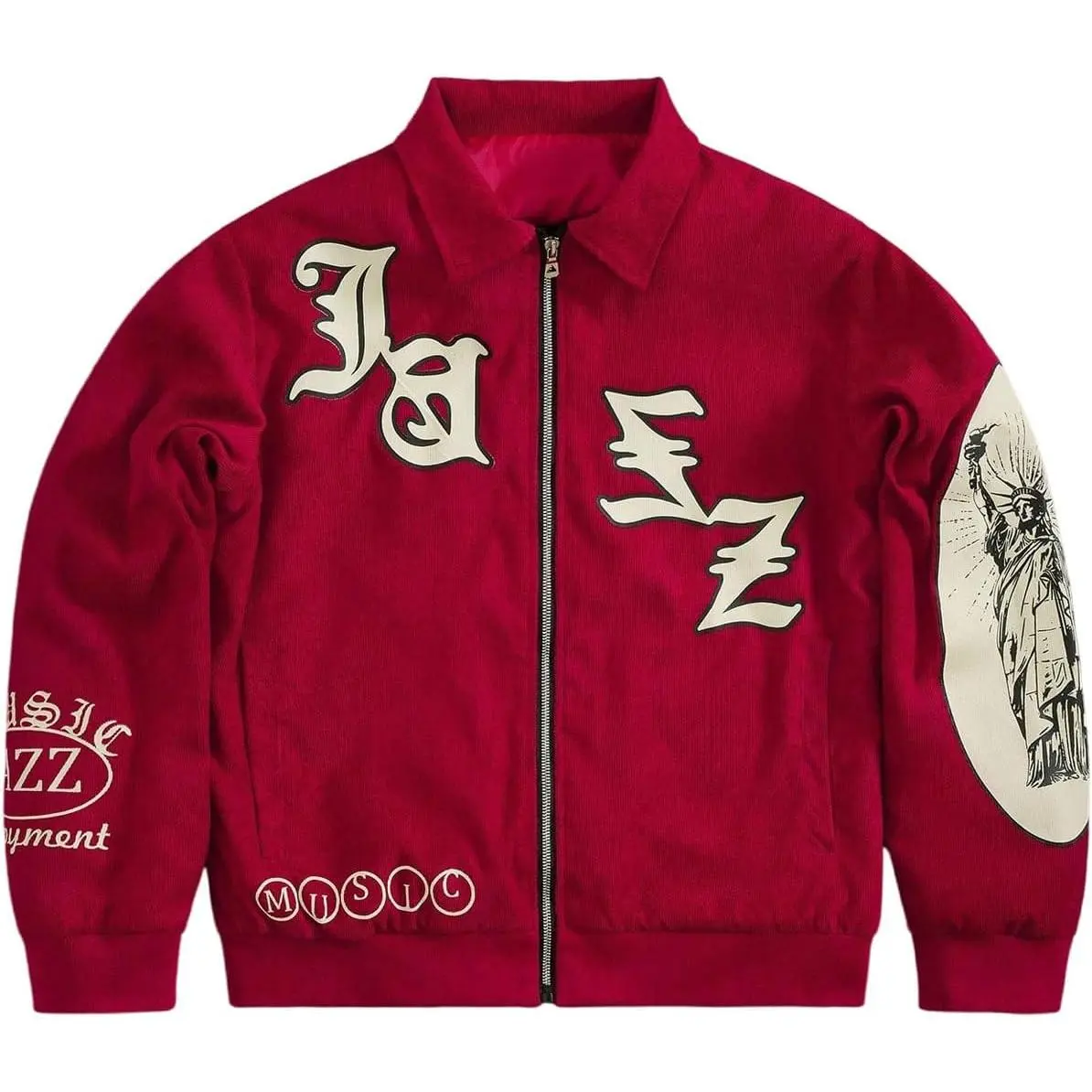 GORGLITTER Men's Corduroy Zip Up Varsity Jacket Streetwear Trendy Graphic Long Sleeve Baseball Bomber Jackets Outwear