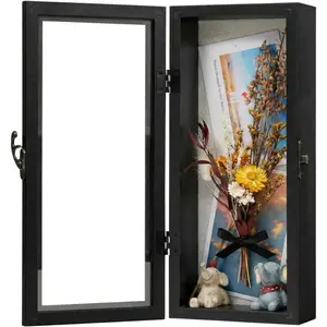 5"x12.5" Black Shadow Box Frame Display Case with Front-Opening Real Glass Door, Shadowbox Display Case for Wedding Bouquet Preservation and Cherished Keepsakes