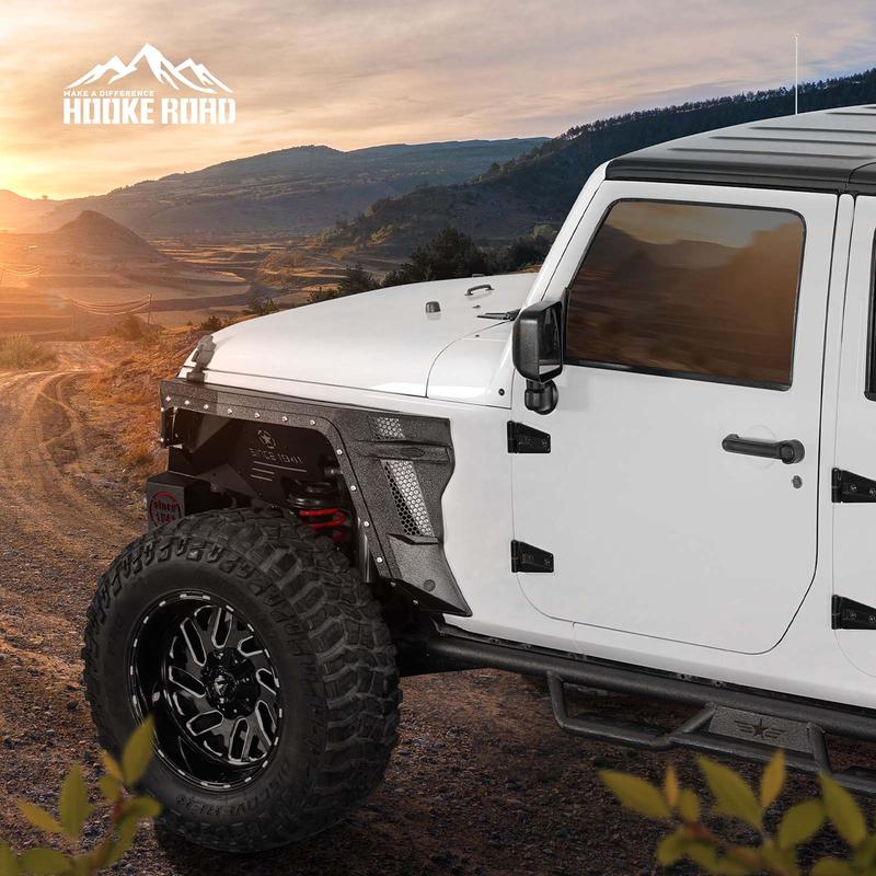 Hooke Road Front Fender Flares w/ Turn Signal Lights for 2007-2018 Jeep Wrangler JK