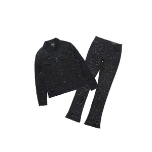Gribo Black Denim Jacket/Stacked Flare Jean Set
