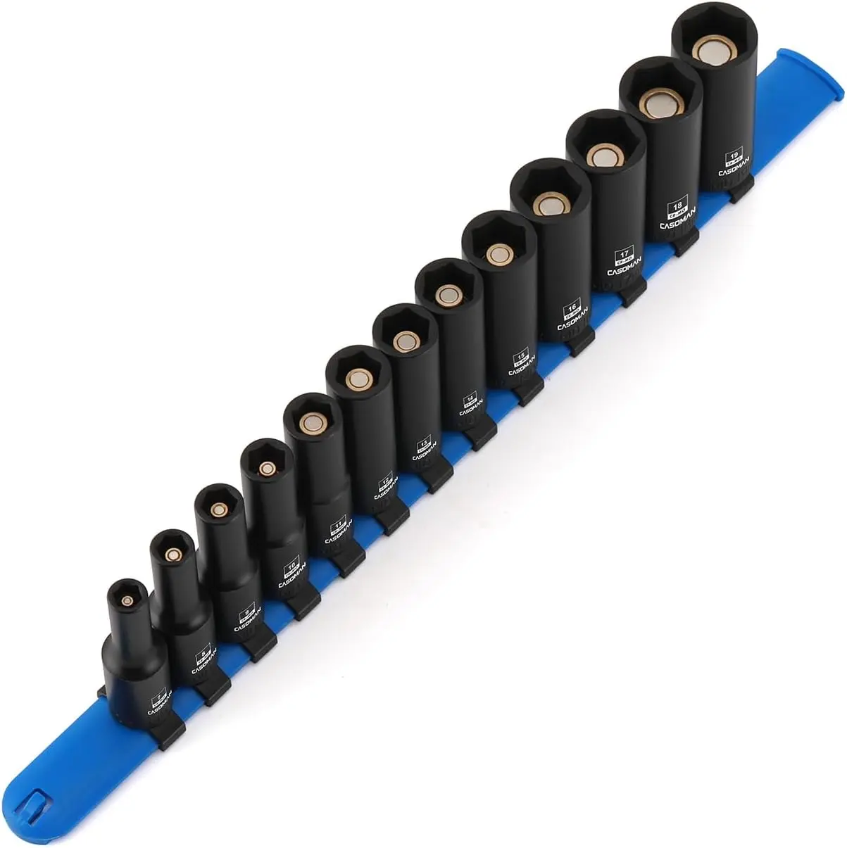 CASOMAN 13PCS 3/8"Drive Magnetic Impact Socket Set, Deep, 6-Point, Metric, 7mm to 19mm, CR-MO