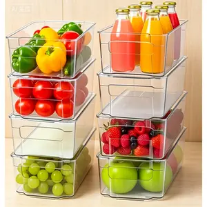 Stackable Refrigerator Organizer Bins, 8-Pack Clear Plastic Storage Containers with Easy-Grip Handles for Kitchen Pantry Cabinets Countertops, Durable Reusable Food Container Set for Fridge Freezer Organization