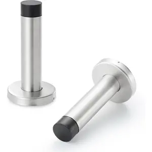 2 Pack Satin Nickel Door Stoppers - 3.5 Inch 304 Stainless Steel Door Stop Bumper, Door Holder Wall Protector with Sound Dampening