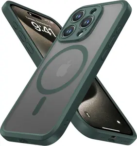 ImpactStrong Magnetic Guard Designed for iPhone 15 Pro Max Case [Camera Protection] [Military Grade Drop Tested] [Compatible with MagSafe] Slim Translucent Matte Phone Case (6.7") - Dark Green