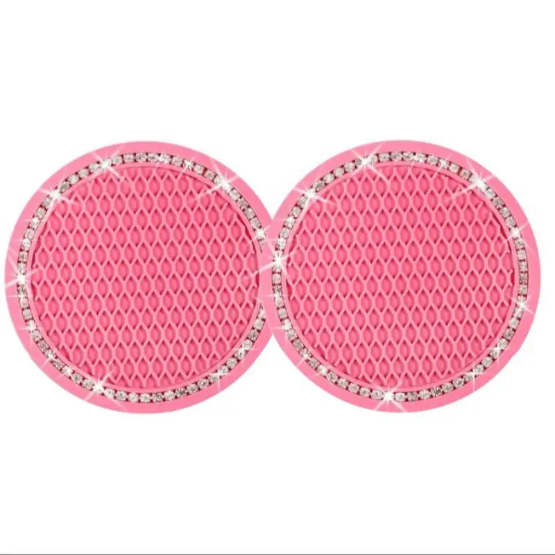 Rhinestone Decor Car Cup Coaster, Silicone Anti-slip Car Cup Holder Coaster, Universal Vehicle Interior Accessories for Women Girls