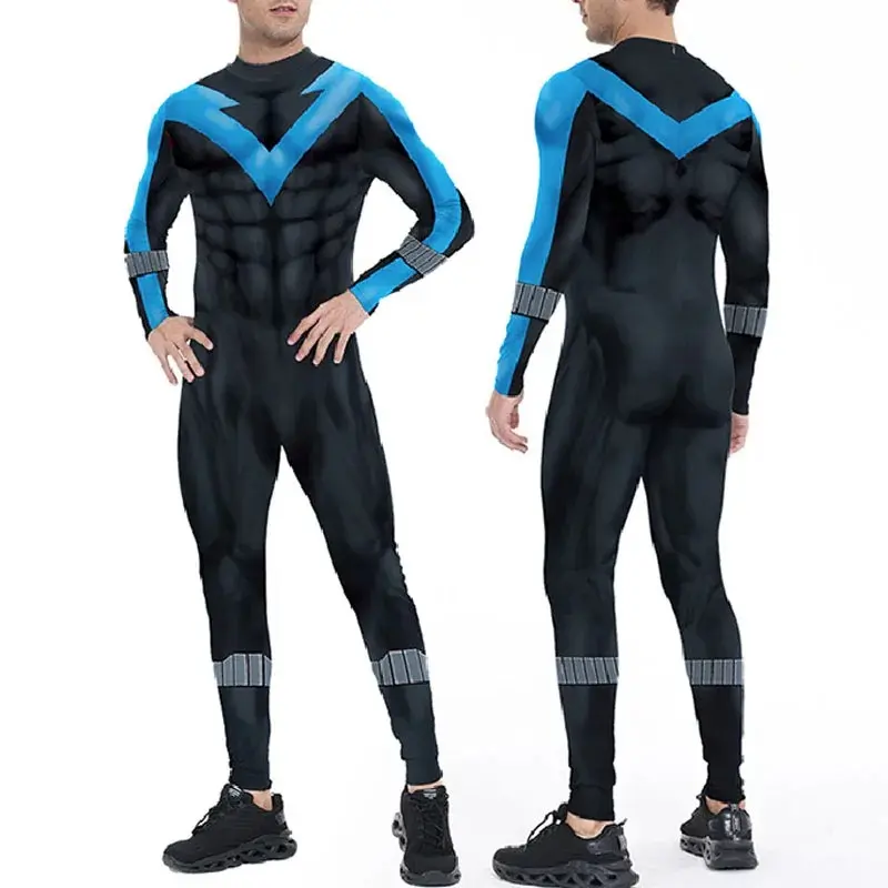 Superhero Nightwing Unisex Adults Cosplay Zentai Bodysuit Dick Grayson 3D Jumpsuit Costumes Halloween Kids Party Catsuit Spandex