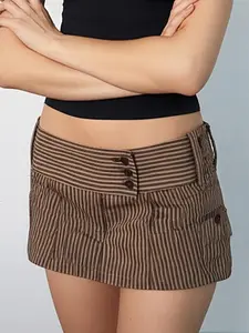 Women's Striped Print 2 in 1 Skirt, Y2K Casual Fashion Mini Skirt for Daily Wear, Ladies Bottoms for All Seasons