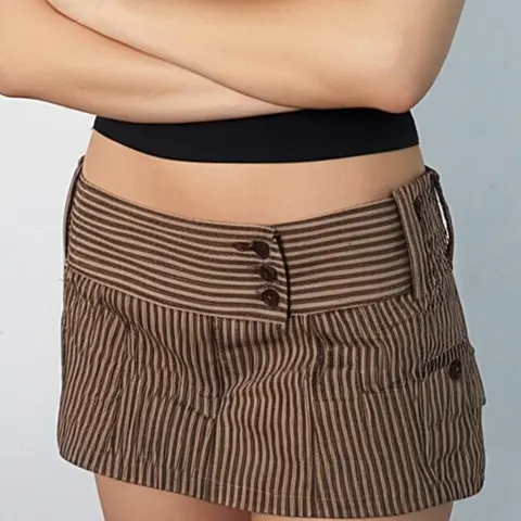 Women's Striped Print 2 in 1 Button Fly Skirt, Y2K Casual Fashion Mini Skirt for Daily Wear, Ladies Bottoms for All Seasons Womenswear, Striped Fitted Skirt, Slim Fitting Skirt