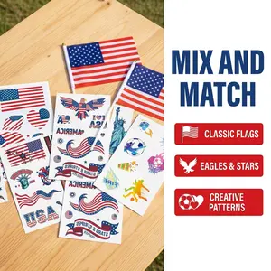 USA Patriotic Fan Kit: 2 Handheld American Flags + Temporary Tattoo Stickers, Stars & Stripes Decals for Sports Events, Independence Day & Themed Parties
