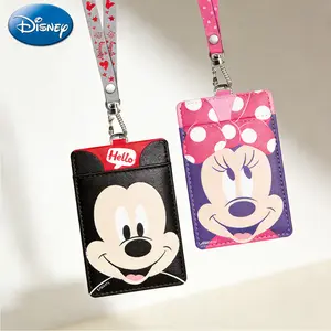 1PC Disney  Officially Licensed Mickey Minnie Card Holder Cute Animal Collectible Anime Peripheral Portable Novelty Travel Document Passport ID Card Sleeve Lanyard Bag Daily Accessory Gift