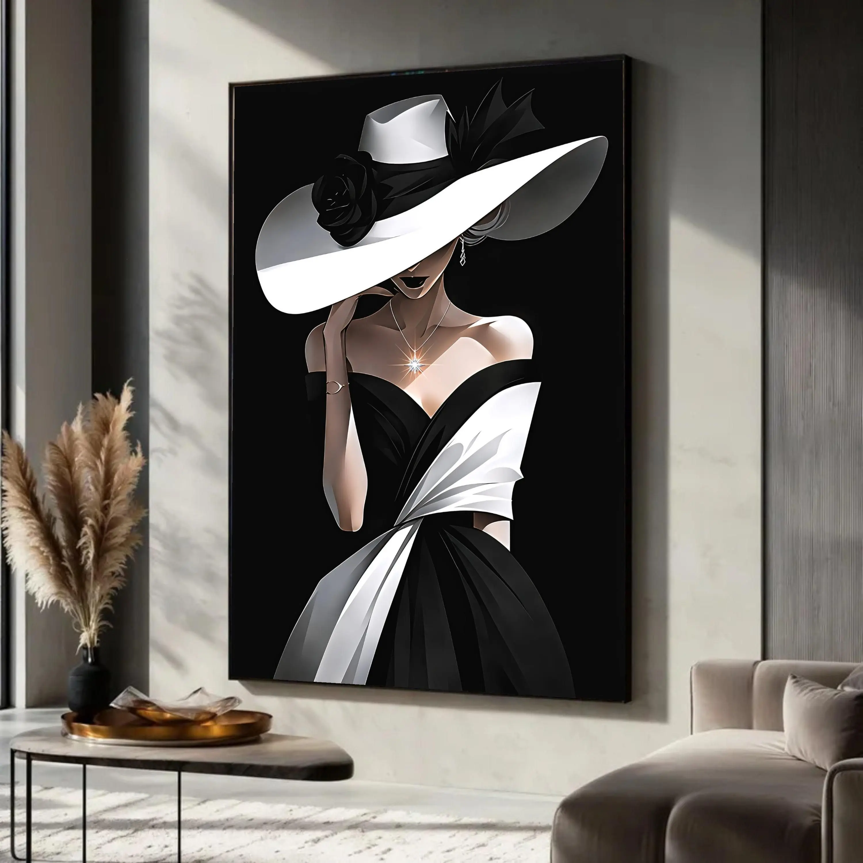 [Sale off up to 40%] [Frame Canvas] Elegant Woman Canvas Print, Black White Fashion Art, Luxury Wall Decor