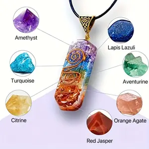 7 Chakra Pendant Necklace Natural Healing Crystal Gorgeous Stone Gemstone Jewelry Energy Love Girlfriend Boyfriend Souvenir Valentine Anniversary New Year Christmas Halloween Birthday Gift