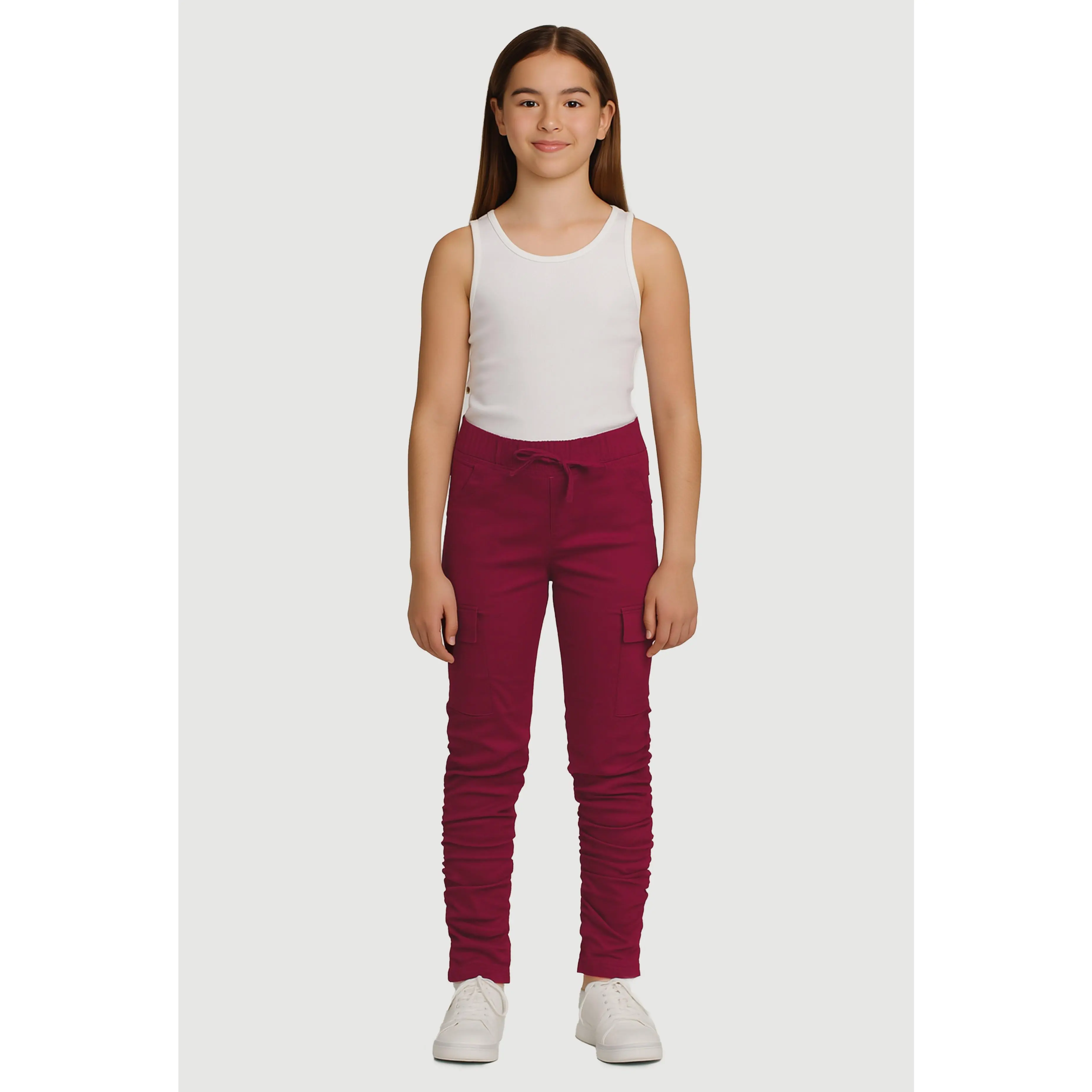 Girls Stretchy Ruched Cargo Pockets Joggers