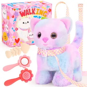 Plush Toys Cat ,Interactive Electronic Cat Toys That Can Move,Meow and Wag Tail,Stuffed Animal Toys with Leash,Easter Christmas Birthday Gift