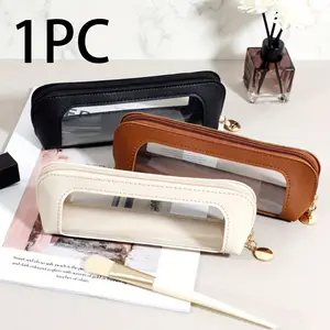 Portable Cosmetic Bag, Waterproof PU Material, Transparent Design with Zip Closure, Ideal for Travel & Daily Use, Compact Makeup Organizer