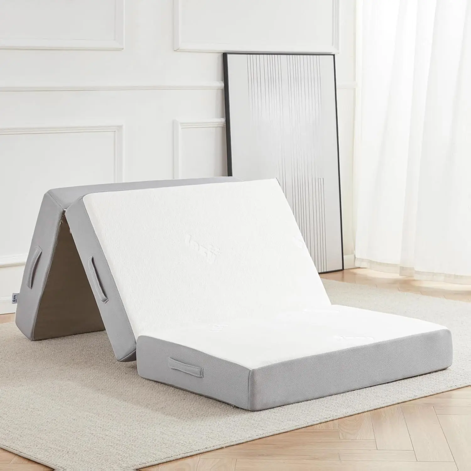 Lazyzizi 6 Inch Memory Foam Tri-Fold Mattress with Breathable Bamboo Fiber Cover Foldable Floor Guest Bed for Camping Road Trip Twin Size Comfortable & Convenient