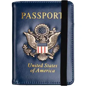RFID Blocking Passport Holder for Women Men, Leather Passport Travel Wallet with Metal 3D Metal Badge, Travel Document Holder Cover Accessories