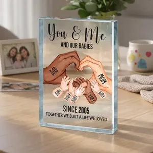 Personalized Acrylic Family Hands Plaque Custom Names Since Year Couple Keepsake Gift Clear Desk Sign Mom Dad Baby Love Design Home Decor Room Decor Gifts For Family Gift For Mom Gift For Dad Anniversary Fathers Day Gift