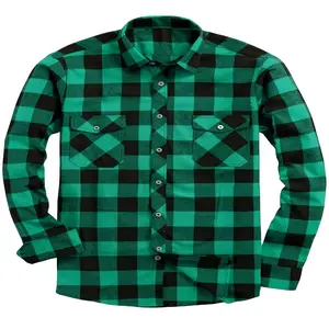 Men's Casual Plaid Flannel Shirt - Long Sleeve, Button-Up, Green and Black Checkered Pattern, All-Season Comfort, Allseason Shirt|Classic Collar|Durable Fabric