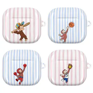 Curious George Playful Airpods Case, Striped Baseball | Basketball | Softball | Boxing Case for AirPods 1, 2, pro Gen 2, 3, 4, Gift For Her