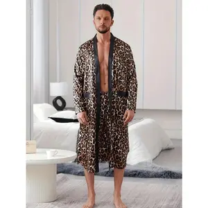 Men's New Arrival Autumn/Winter Leopard Print Bathrobe Set With Belt
