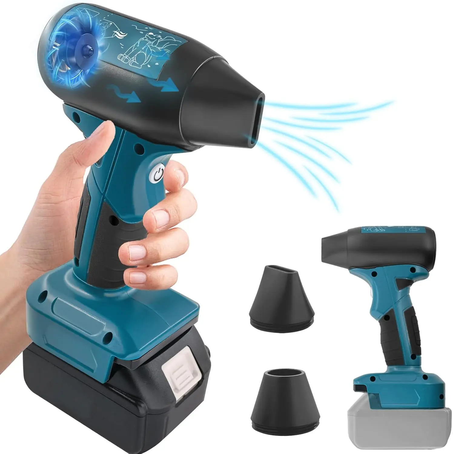 Jet Fan Mini Blower Compatible with Makita 18v Battery, Cordless Air Duster with 4-Speed Control for Car Dust Cleaning,BBQ Leaf Cleaning, Sofa's Pet Hair Cleaning（Battery not Included）