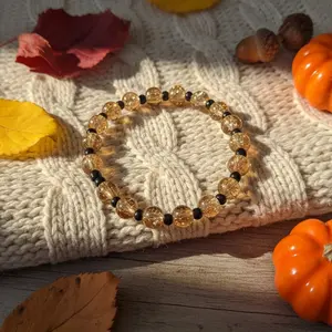 Dark Gold Fall Colors Glass Beaded Stretchy Bracelet 6.5 Inch Adjustable Beaded Jewelry for Stylish Accessory