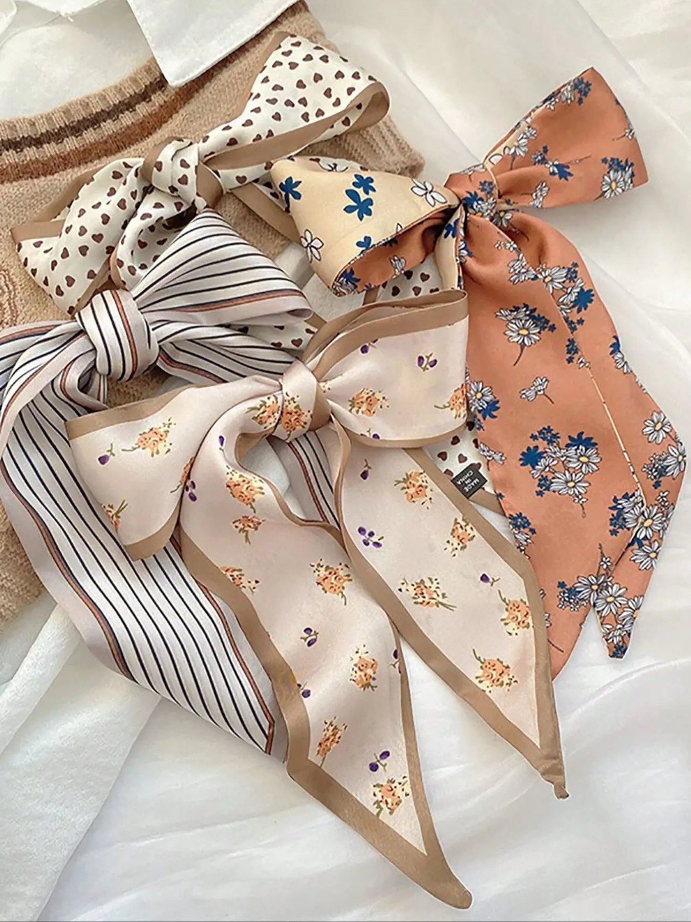 Women's Silk Scarf Set, Floral Print Fashionable Hair Accessories with Headband, Hair Tie &, Multi-Purpose Headwrap, Turban, Sweatband, Floral Hairbands