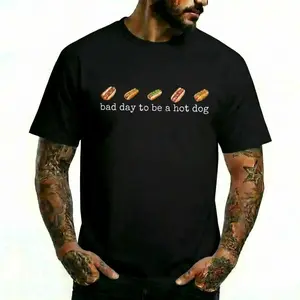 Crew Neck Cotton Polyester T-Shirt, "Bad Day To Be A Hot Dog" Printed Graphic Funny T-Shirt, y2k Fashion Casual Streetwear Humor Shirt for Men Women, Comfortable & Breathable Material, Trendy Aesthetic Outfit 2026, Gifts, SuperYi