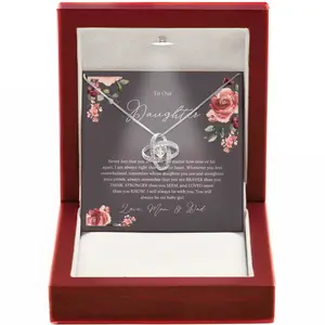 Daughter Necklace Gift from Mom and Dad - Beautiful Love Knot Pendant with Cubic Zirconia and Message Card for Graduation or Wedding