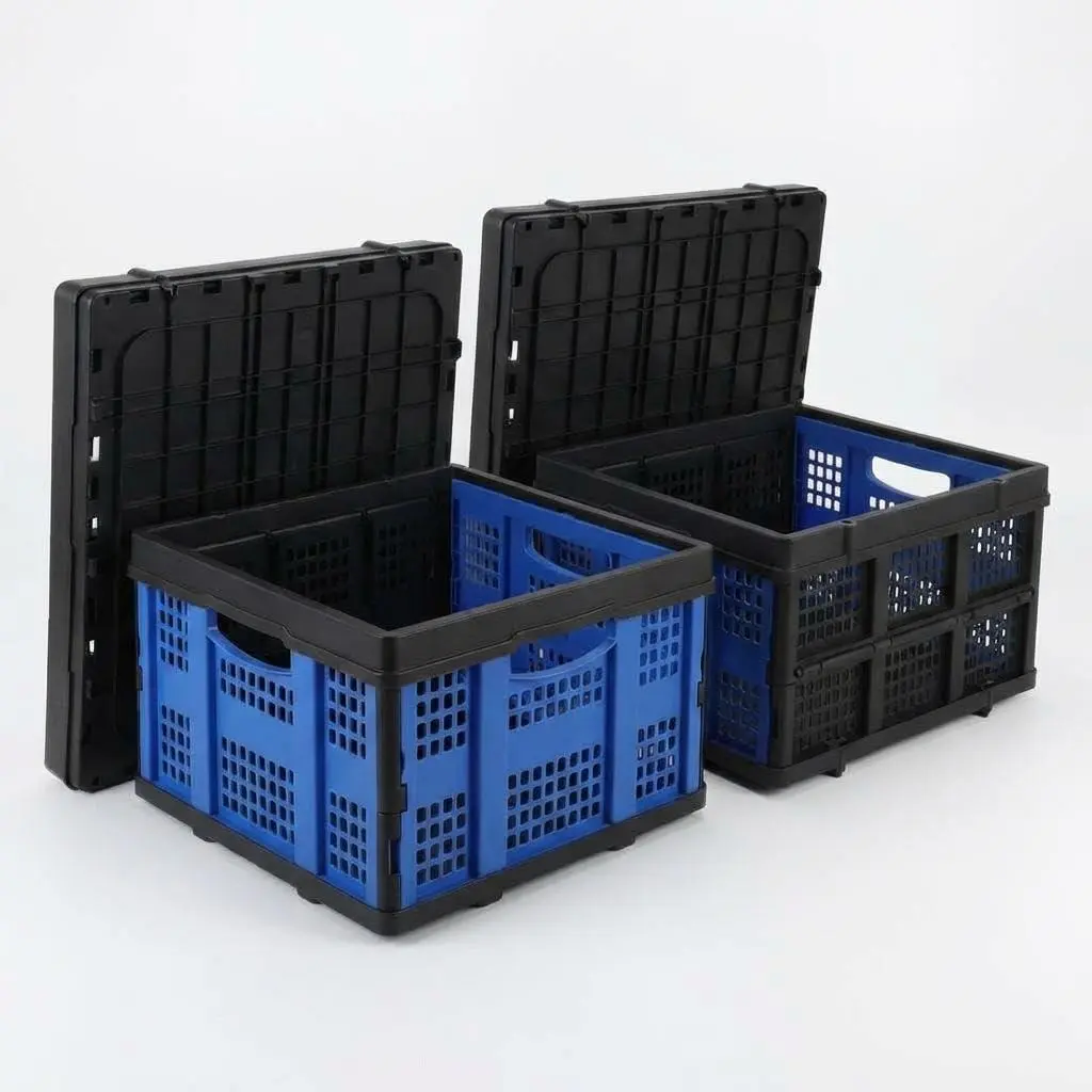 GARVEE 2Pack Blue Collapsible Storage Baskets Heavy Duty Plastic Storage Containers Stackable Organizer