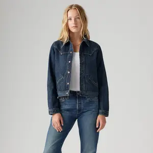 Levi's Women's Original Trucker Riveted Jacket Blue Button Denim Slim Fit Midweight Cotton Coats with Deep Inside Pockets