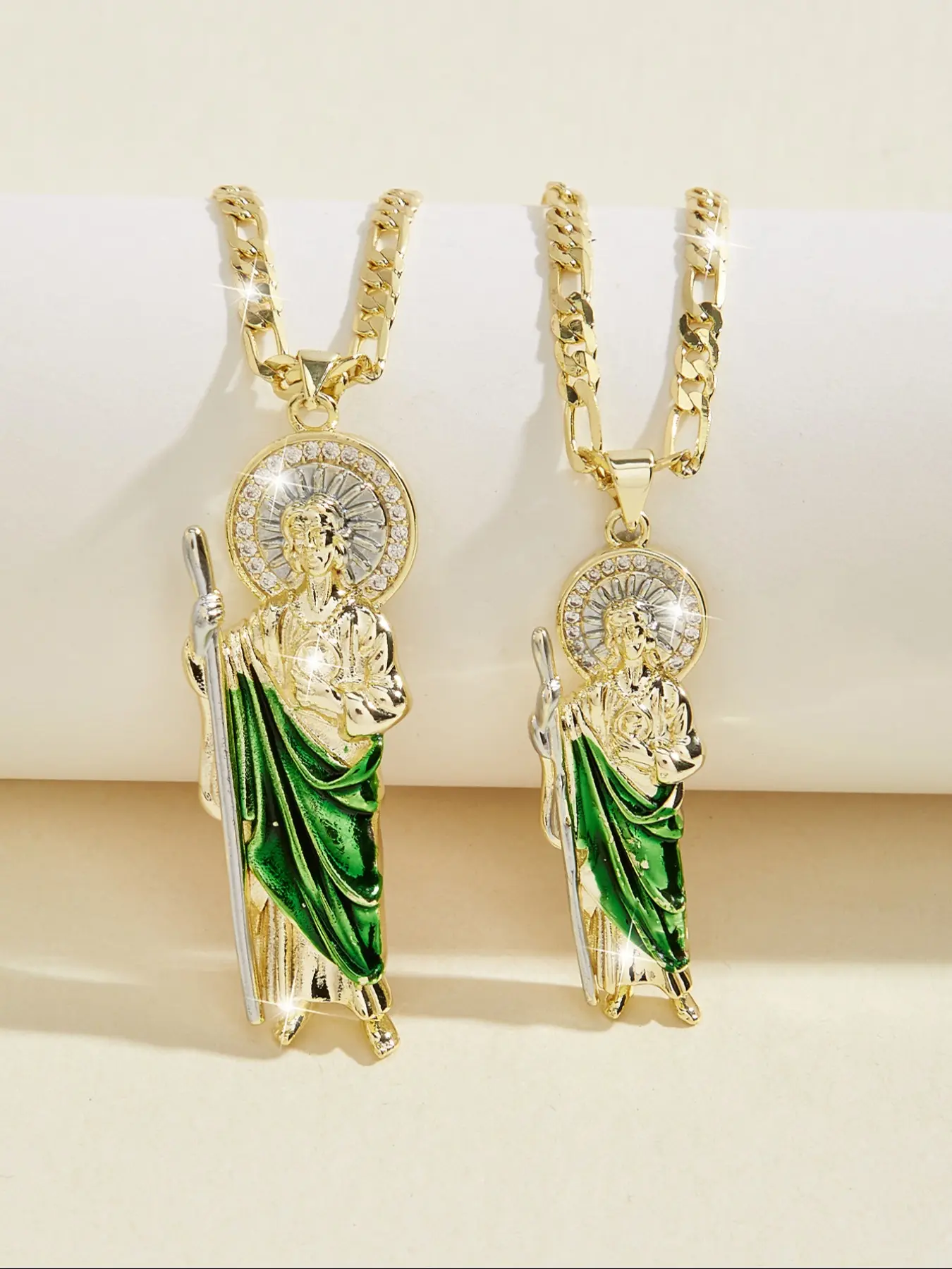 Men's Fashion Hip Hop Saint Jude Pendant Necklace, Copper Plated 14k Zirconia Religious Faith Style Necklace, 24 Inch Flat Chain, Fashion Pendants, Faith Style Necklaces