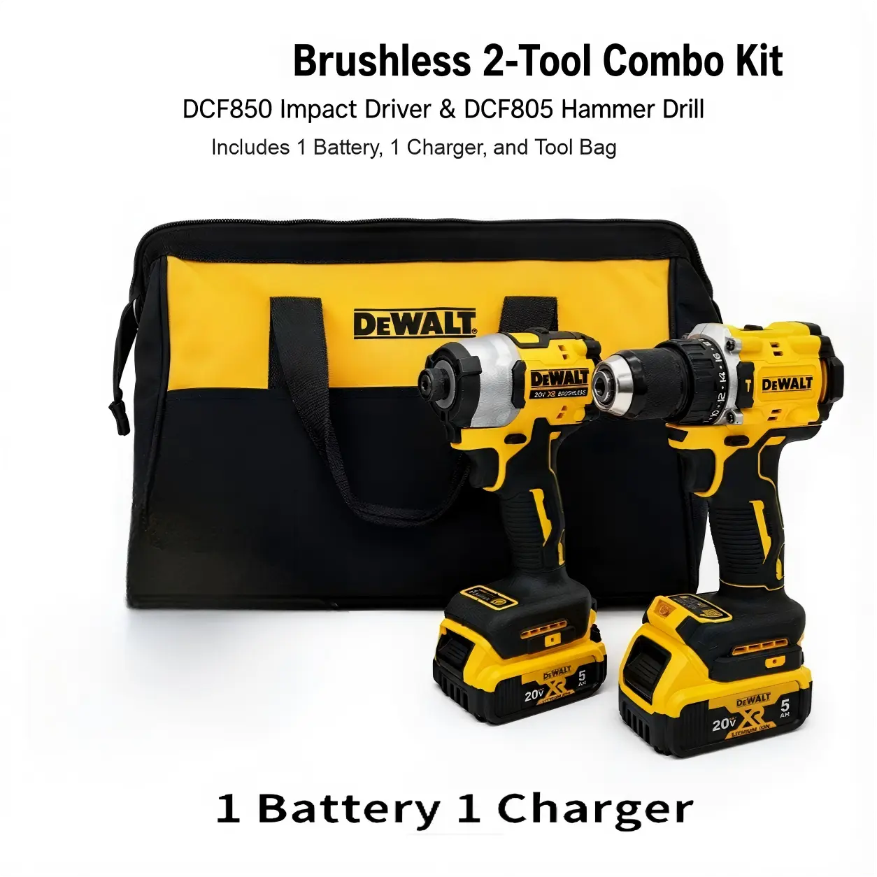 DEWALT DCF850 Impact Driver & DCF805 Hammer Drill Combo  For Professional Fastening And Drilling Multi-Tool Fieldmaster variable speed controller men dad husband adult, Cordless High Torque, Power Drill Set home garage heavy-duty application survival summ