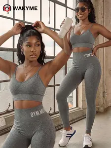 Women's 2 Piece Yoga Set Spaghetti Strap Cami Top High Waist Leggings Booty Lift Workout Outfit