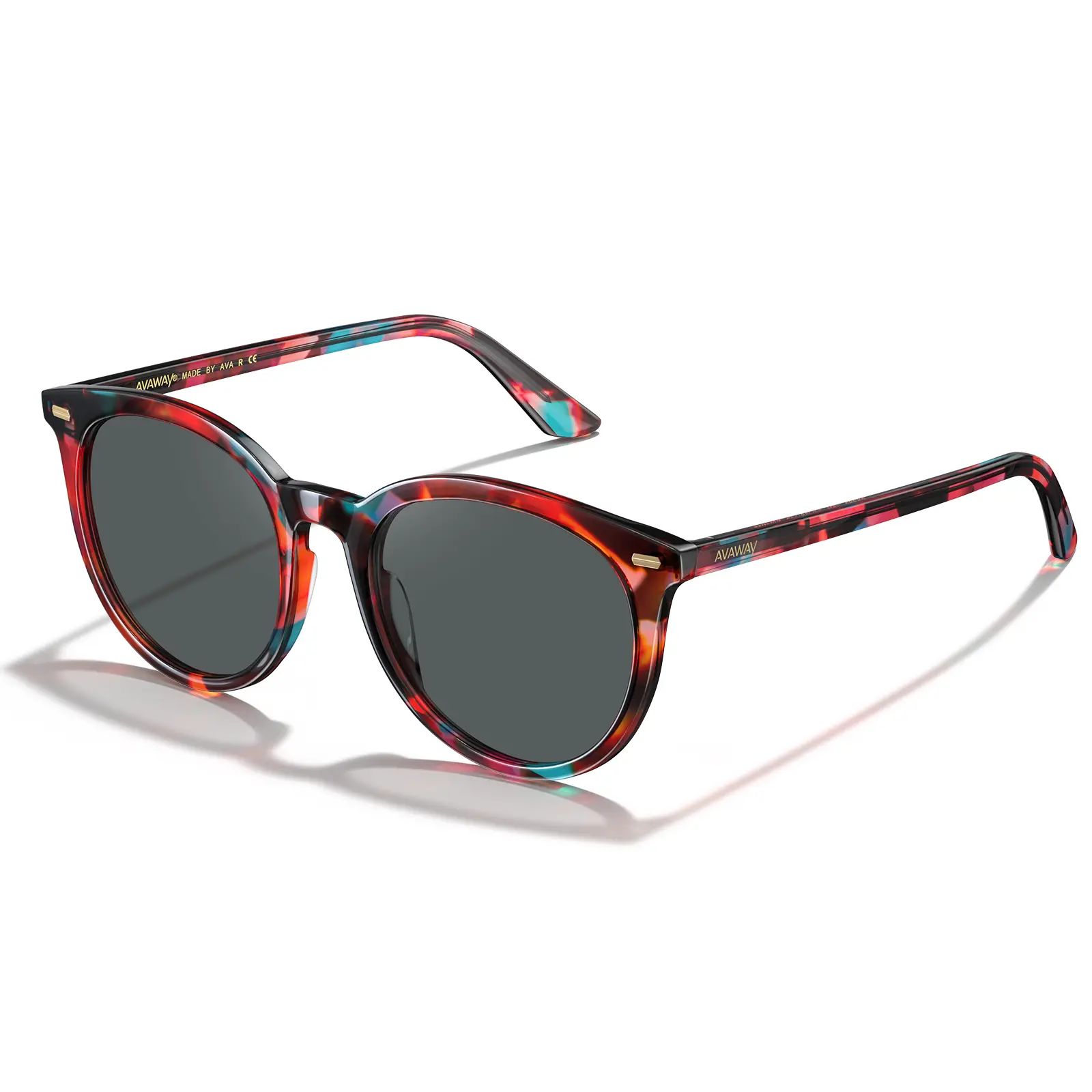 Womens Sunglasses Polarized UV 400 Protection Red Blue Tortoise Acetate Frame Grey Lens Category 3 Sun Shades Sunnies