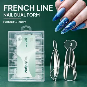 French Line Clear Dual Nail Forms, F1 Molds for Easy Nail Extension, 15 Sizes 140 Pcs