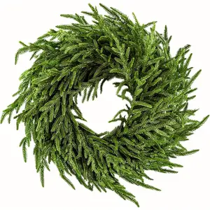 24" Norfolk Pine Wreath for Front Door, Real Touch Artificial Green Realistic Greenery Wreath Holiday Decoration for Home Decor