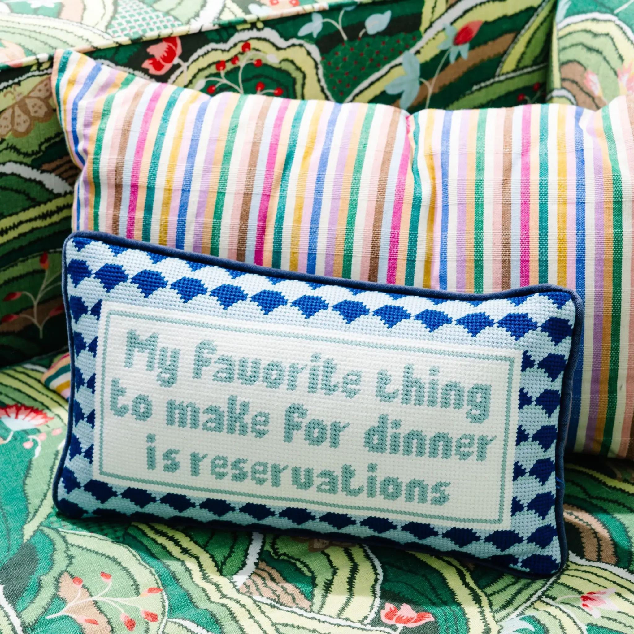 Velvet Embroidered Decorative Accent Needlepoint Pillow, 8"x14" with Charming Sayings, Ideal for Bedding & Home Decor