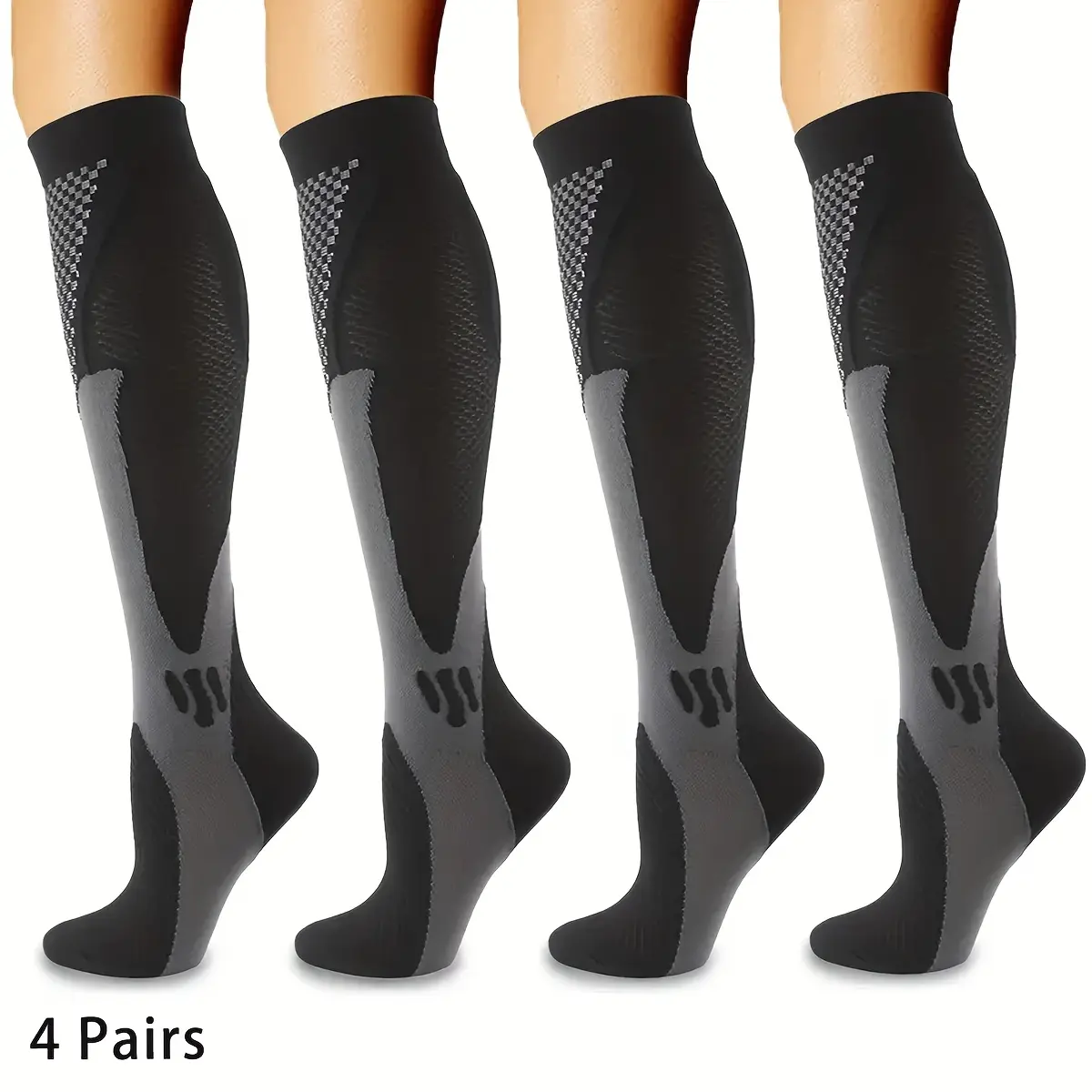 4-Pair Unisex Compression Socks, Long-Length for Outdoor Cycling and Running
