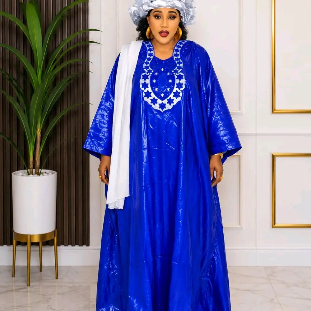 Bazin Riche grand bubu dress Elegant African style for women 3pcs sets comes with wrap and head wrap one size fit