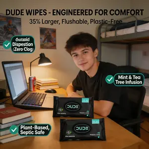 48 Pack Flushable Wet Wipes, Biodegradable Dissolvable Toilet Wipes, Plant-Based Plastic-Free Bathroom Wipes, Septic Safe Antibacterial Wipes for Personal Hygiene Home Travel