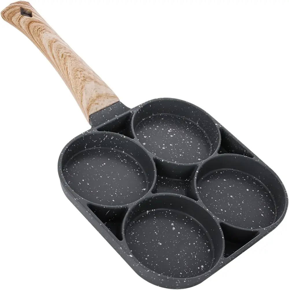 4-Hole Non-Stick Frying Pan Flat Bottom Breakfast Pan | Egg & Burger Pan, Steak Pan, Non-Stick Coating, Flat Bottom, Kitchen Cookware nonstick cooking tool
