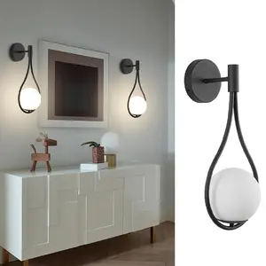 Modern Luxury Water Drop Wall Lamp E27 Base, Milk Round Ball Shade, Nordic Simple Bedroom Bedside Hallway Light
