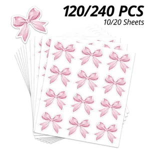 120/240pcs Bow Stickers, Cute Valentine's Day Sealing Labels, Decorative Decal, Self-Adhesive Watercolor Bows, Envelope Seal, Gift Wrapping, Party Decorations