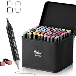 Markers Set 80 Colors - Dual Tip (Brush & Chisel) Permanent Art Supplies for Artists, Adults & Students, -Drying Non-Bleeding Markers for Coloring Books, Sketching, Journaling & Design