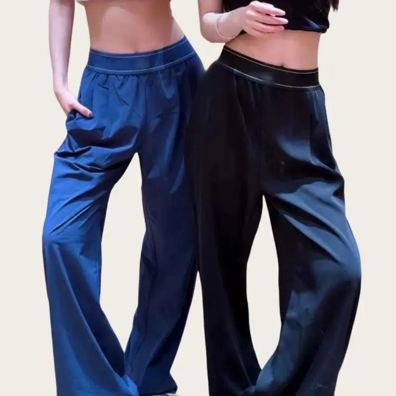 Men's Wide Leg Yoga Pants - Minimalist Aesthetic, Elastic Waistband, Secure High Waist, Highrise Hold, Front Pleats, Clean Fit, Deep Side-Pocket Fit, Phone-Ready Pockets, Oversize Drape, Lightweight Summer Breathable Black Casual Activewear Lounge Bottoms