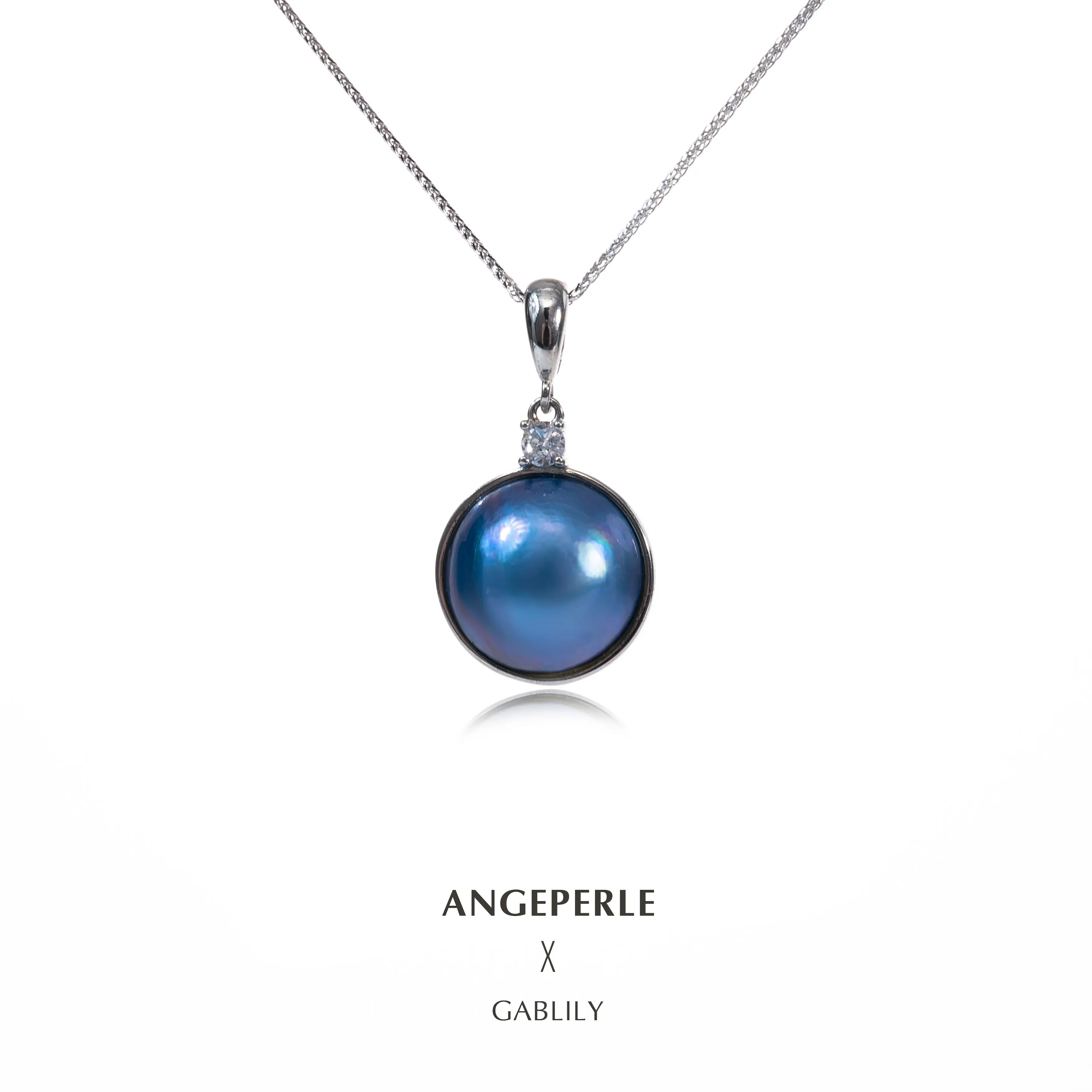 ANGEPERLE S925 Silver Mabe Saltwater Pearl Pendant 15-16mm TSJYZB05