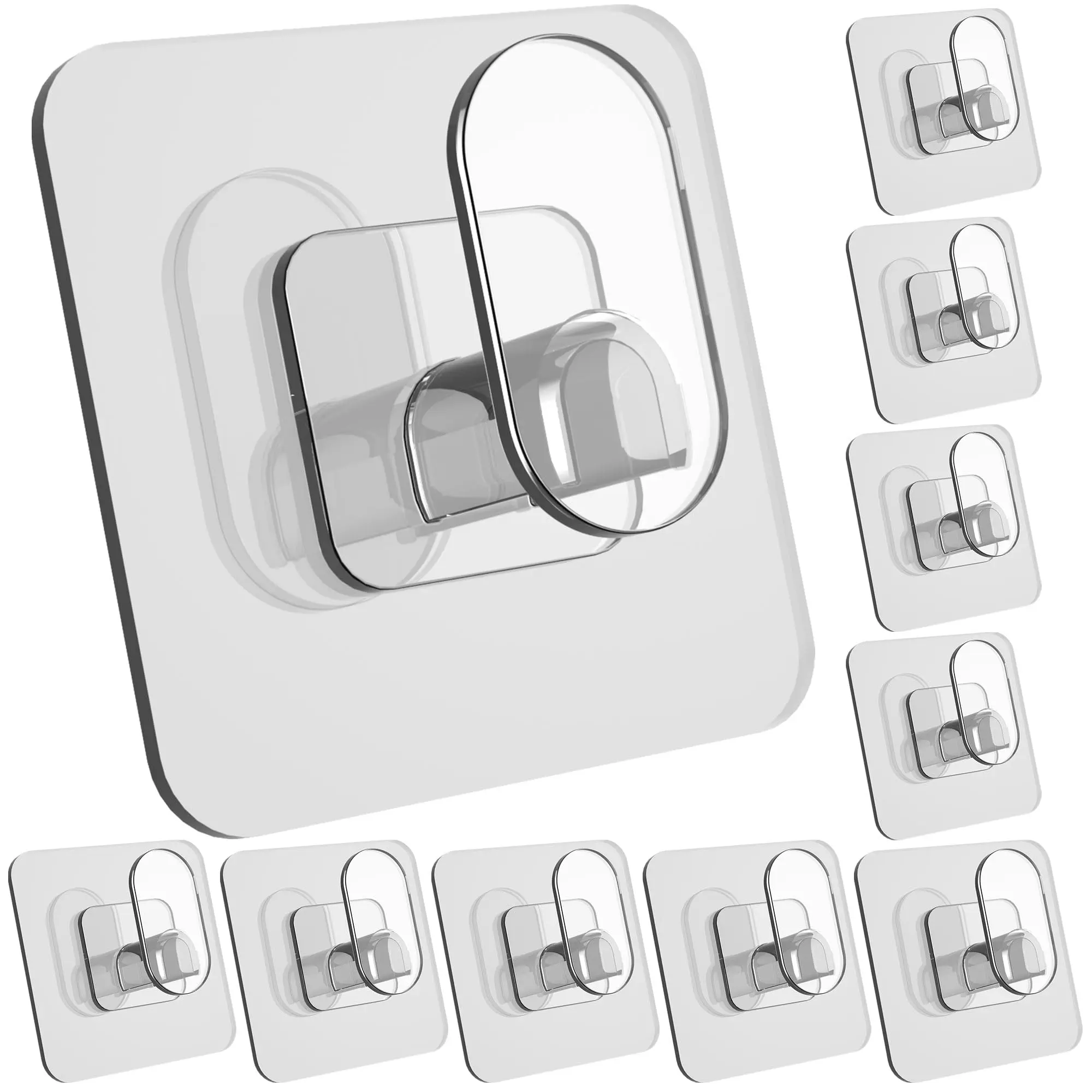 10-Pack, Drill Free Wall Hooks for Towels & Robe, Adhesion - Shower Hanger Hook Stick on Wall for Bathroom
