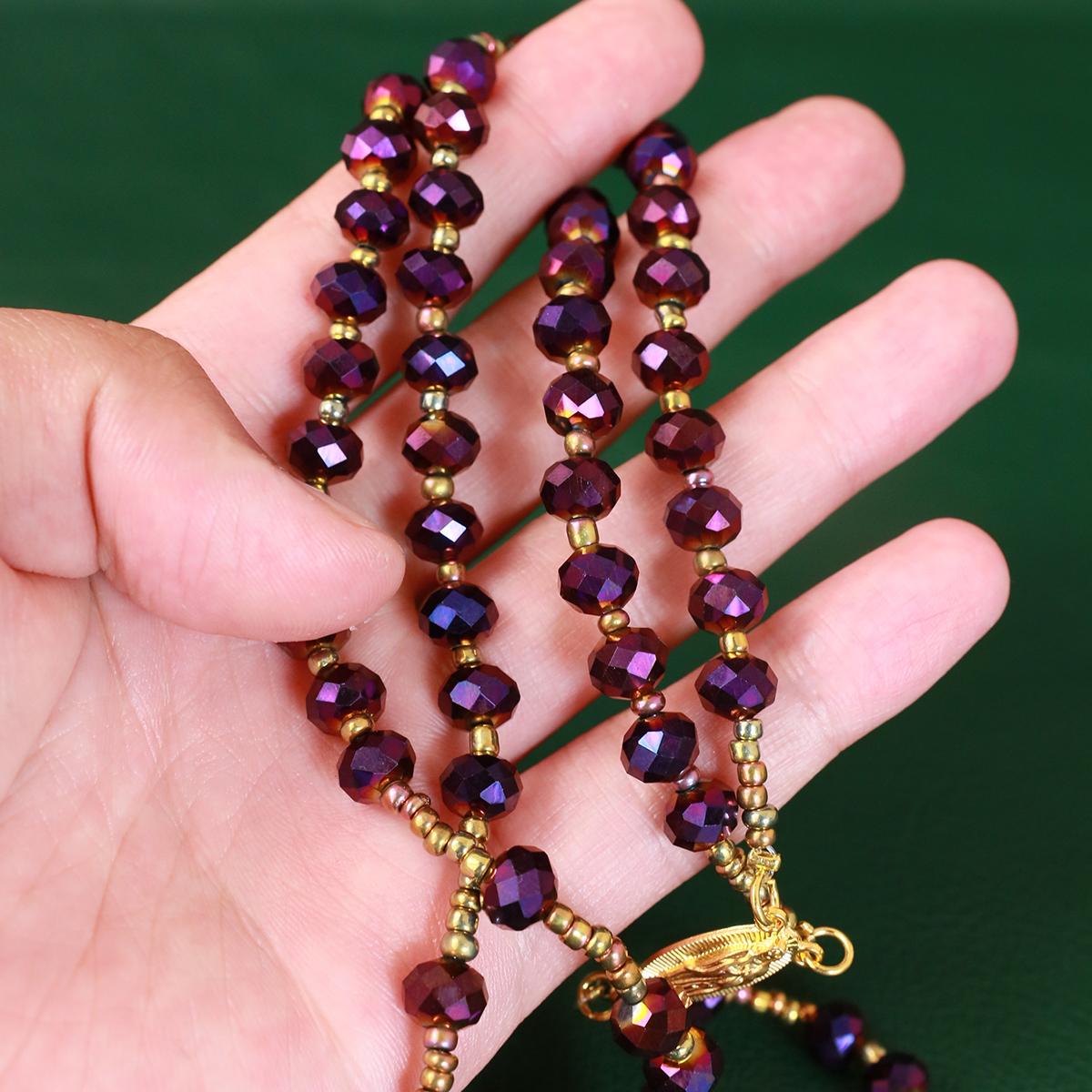 Catholic Rosary Purple Beads Necklace, with Crucifix Rosaries Communion Rosary Christian Gifts Catholic Gifts with a Gift Box And 18pcs Praying Cards